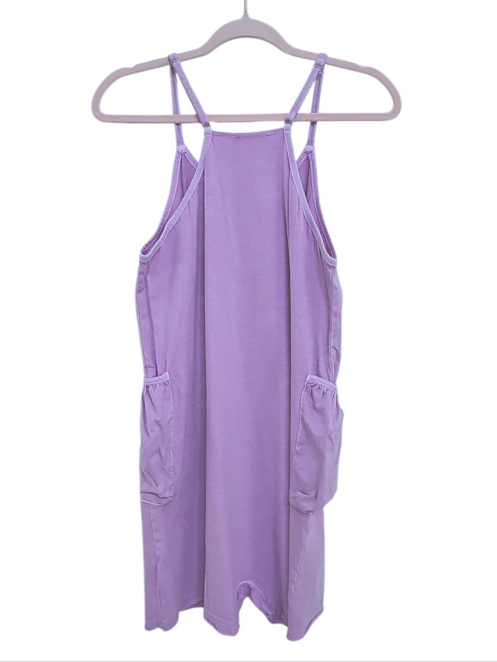 Zenana Purple Washed Tank Romper Dress Size L Cotton Pockets New - Picture 2 of 3